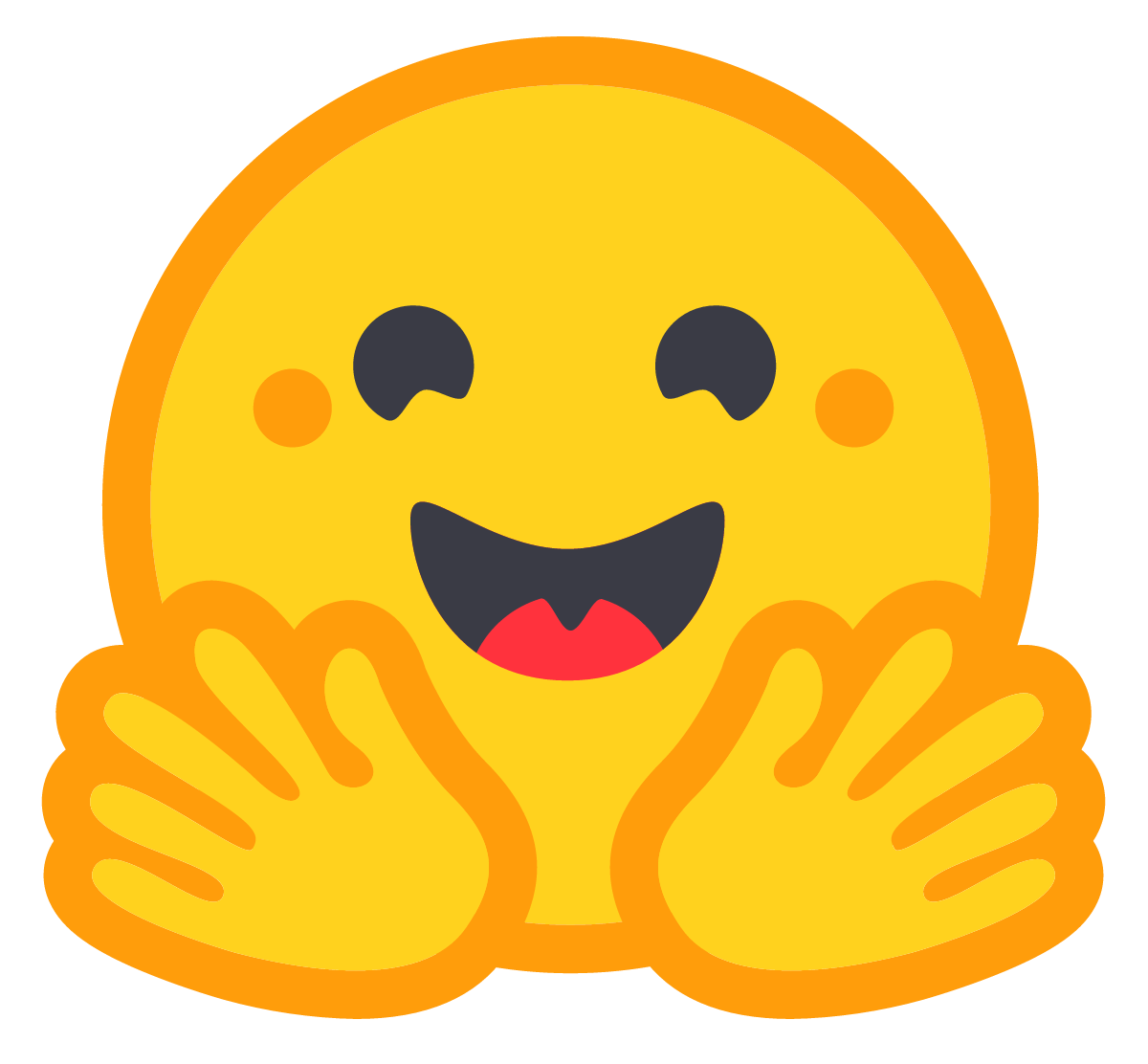 黄色 Hugging Face 笑脸与张开双手的官方品牌标识。