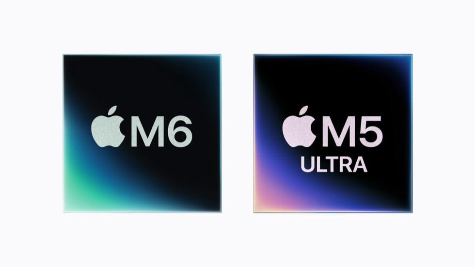 Apple M6与M5 Ultra芯片标识并列展示。